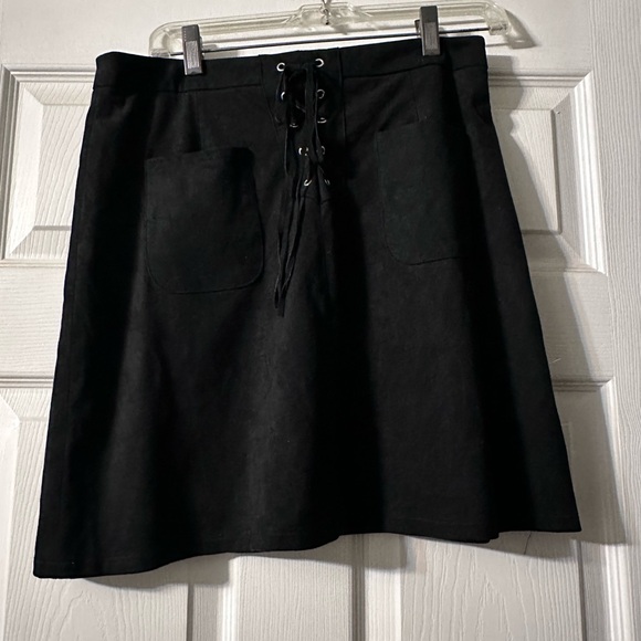 Lace up front Suede Skirt - Picture 1 of 3